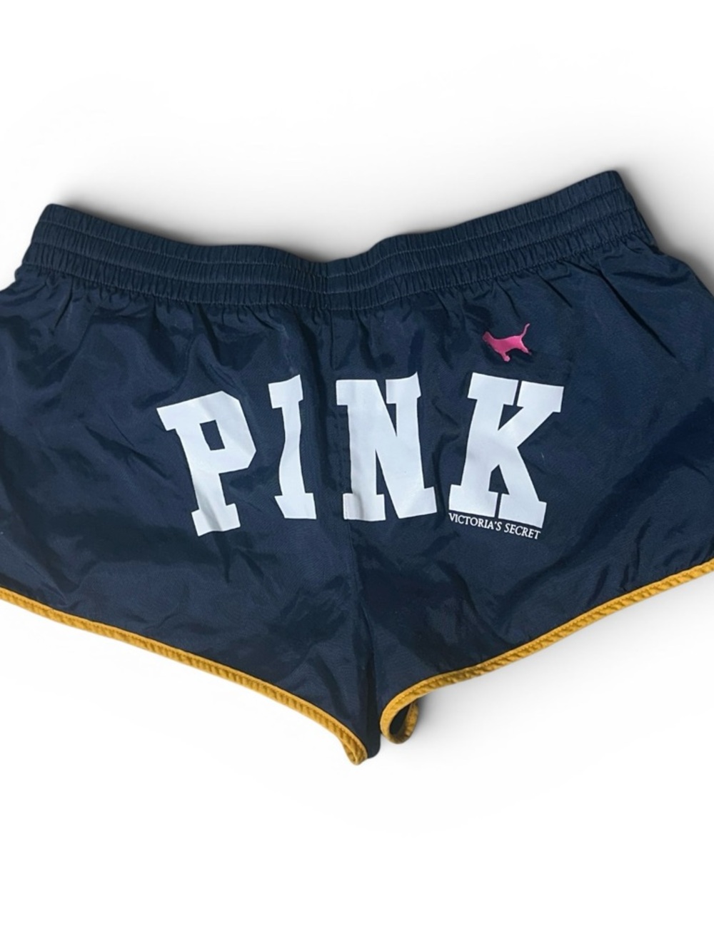 VTG Victoria's Secret PINK across Booty Shorts Micro blue Yellow Trim size S